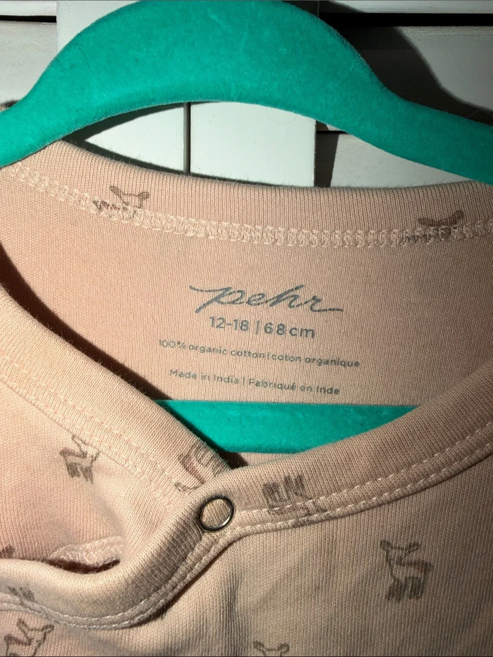 Neutral Taupe Baby Footed One-Piece with Deer Print